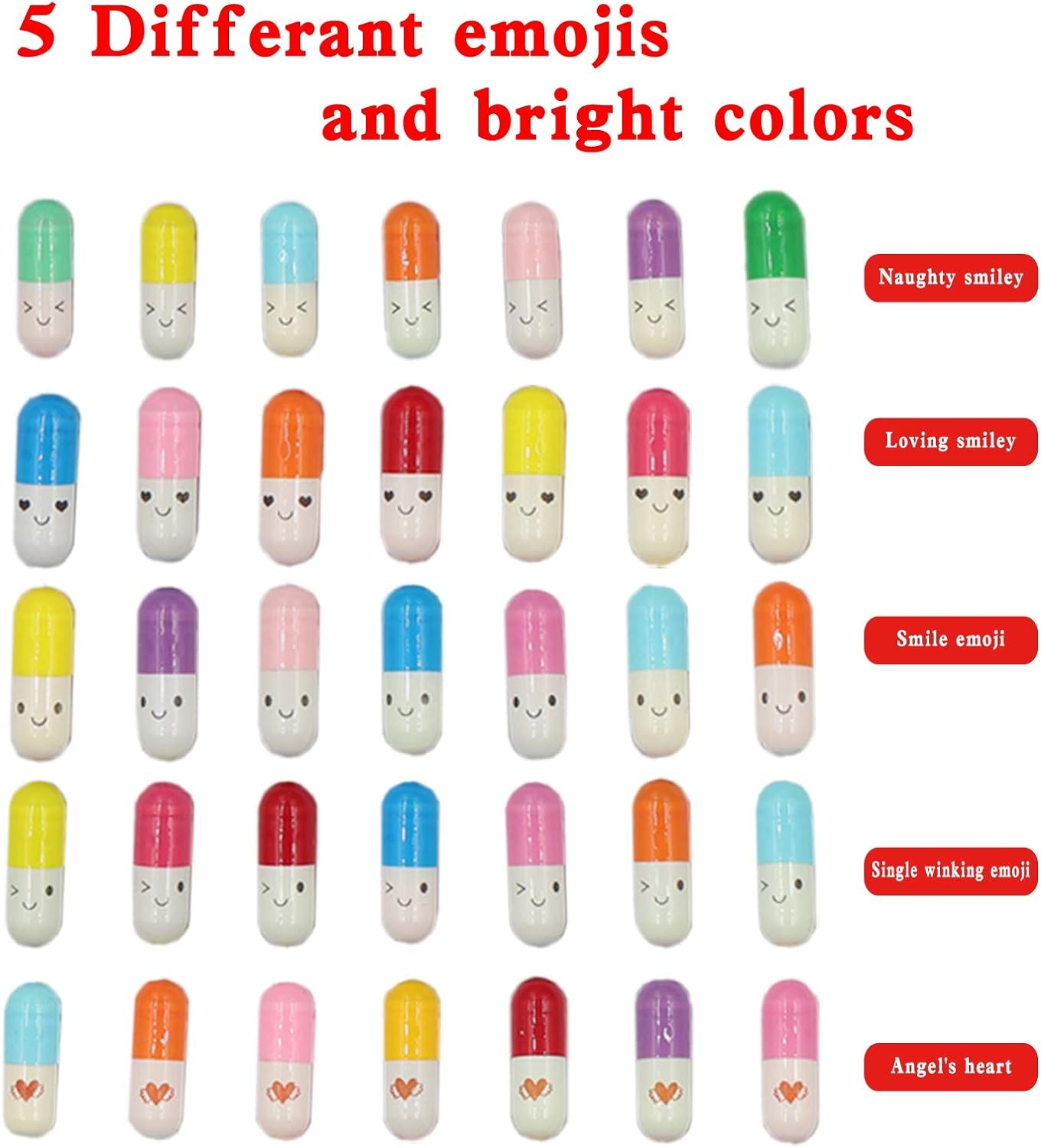 50Pcs Capsule Letters Message in a Glass Bottles, Cute Smiling Face Love Friendship Letter Colors Pill with Wishing Bottle, Message Pills for Boyfriend Girlfriend Lovers Family