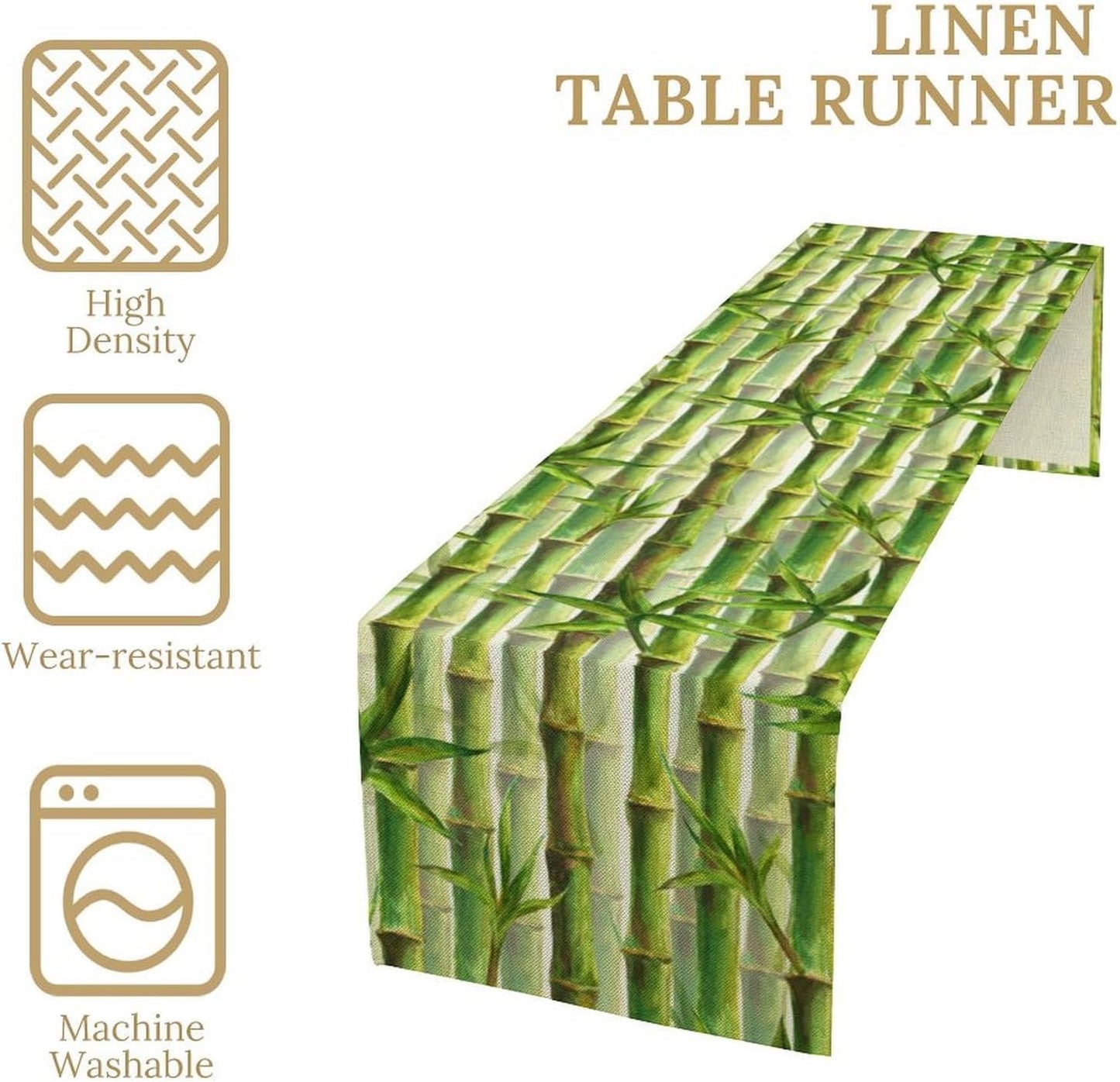 Bamboo Table Runner,Green Plant Print Table Runner for Kitchen Dining Table Home Party Decoration 13x72 Inch