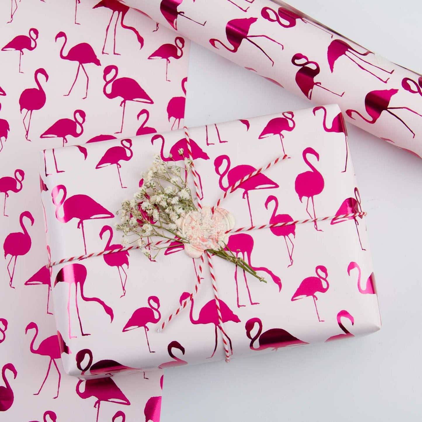 WRAPAHOLIC Wrapping Paper Roll - Mini Roll - 17 Inch X 33 Feet - Pink with Fuschia Foil Flamingo for Wedding, Birthday, Holiday, Baby Shower