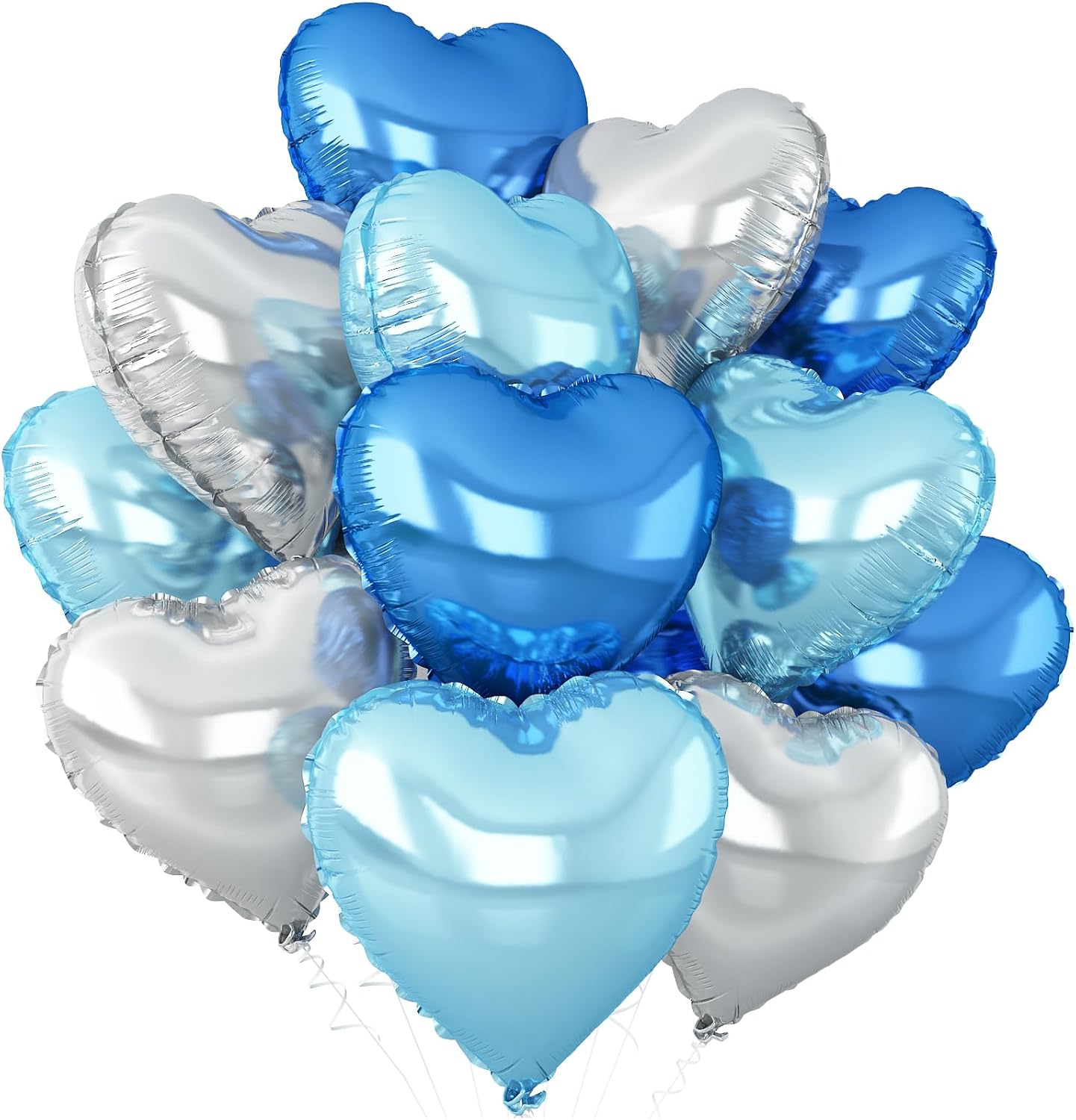 Blue Silver Heart Balloons,12Pcs Light Blue Heart Shaped Foil Balloons,18Inch Silver Helium Balloon for Baby Shower Birthday Anniversary Wedding Party Decorations