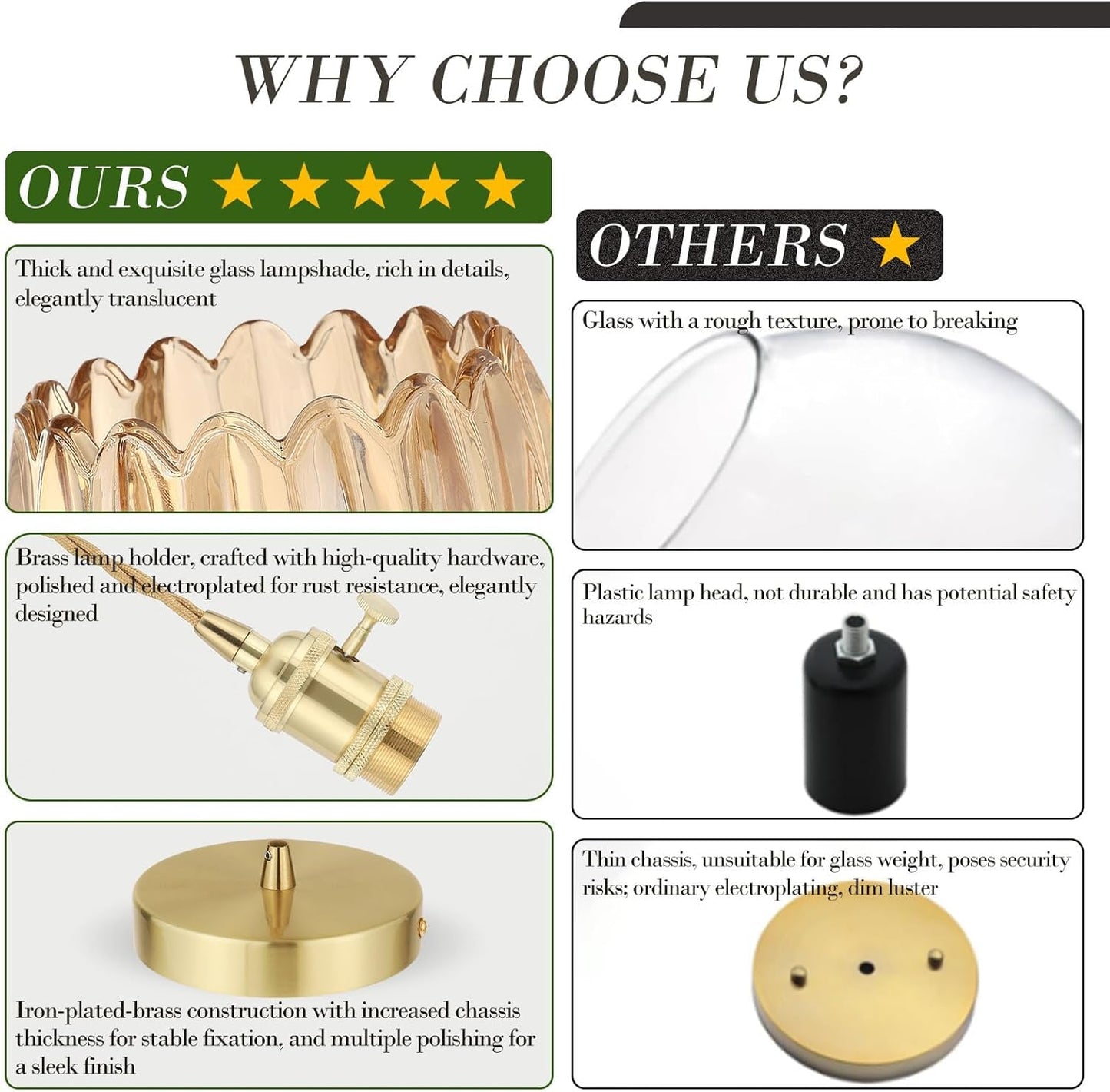 Vintage Gold Rechargeable Pendant Light with 70 Inch Cord and Exquisite Tulip Amber Glass Shade for Kitchen Island, Living Room & Dining Room, Ideal Hanging Light for Multiple Spaces