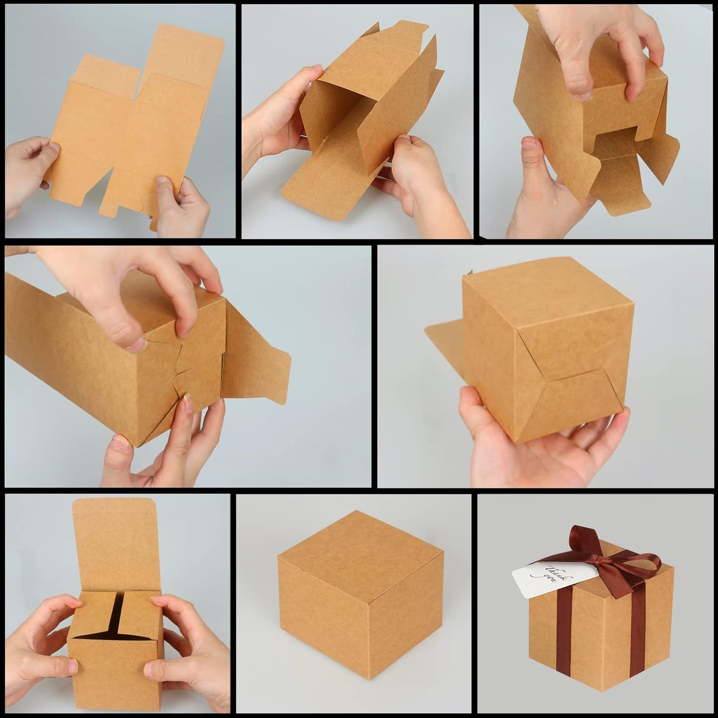 50 Pack Small Gift Boxes, 3x3x3 Favor Boxes Brown Paper Gift Boxes with Lids for Presents, Crafting, Cupcake Boxes, Gifts, Candy Boxes for Wedding Party Bridal Shower Baby Shower Favors