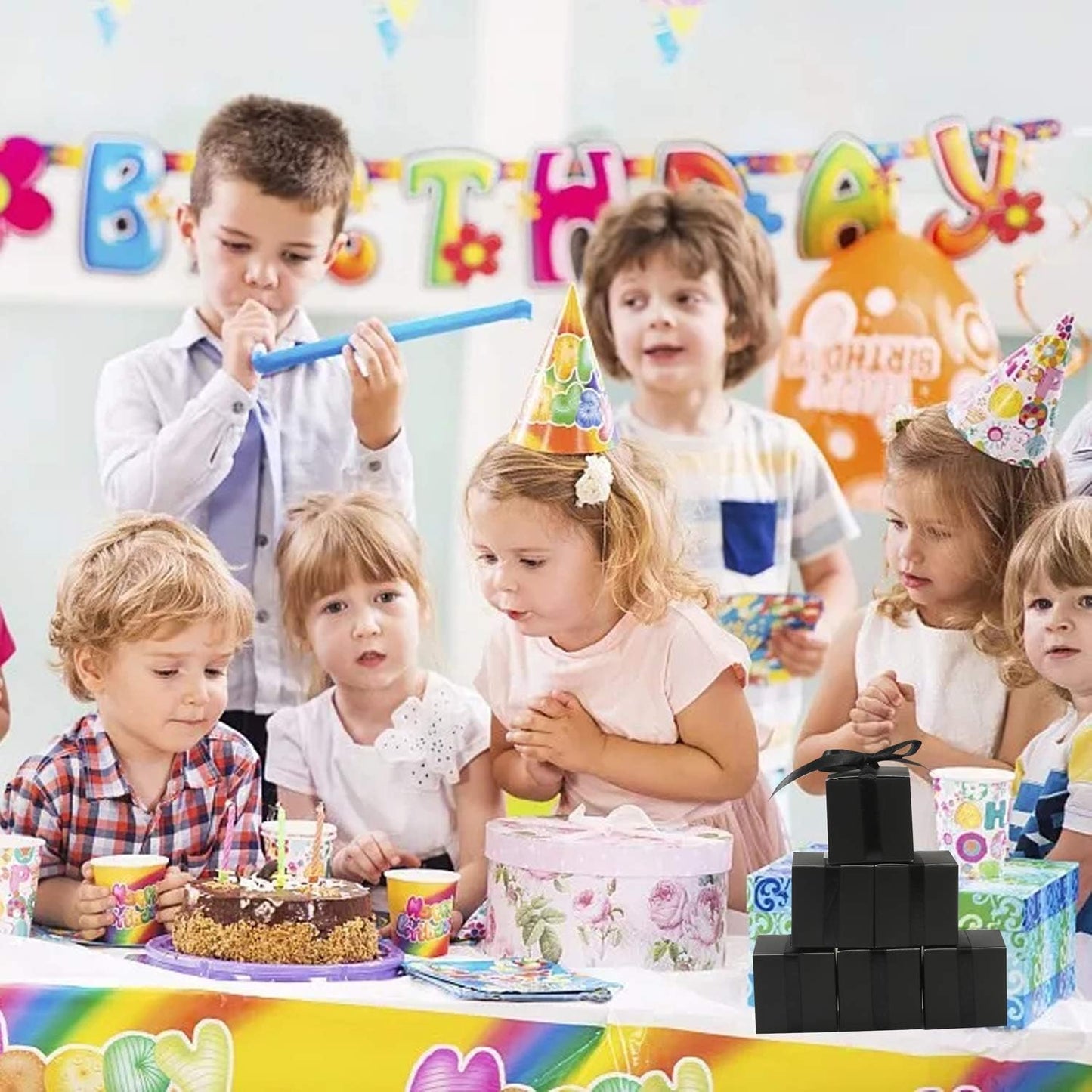 COTOPHER 60pcs Small Gift Boxes, Favor Boxes 2x2x2 inches Paper Gift Boxes with Ribbons Candy Box for Wedding Favors Baby Shower Bridal Shower Birthday Party (Black)