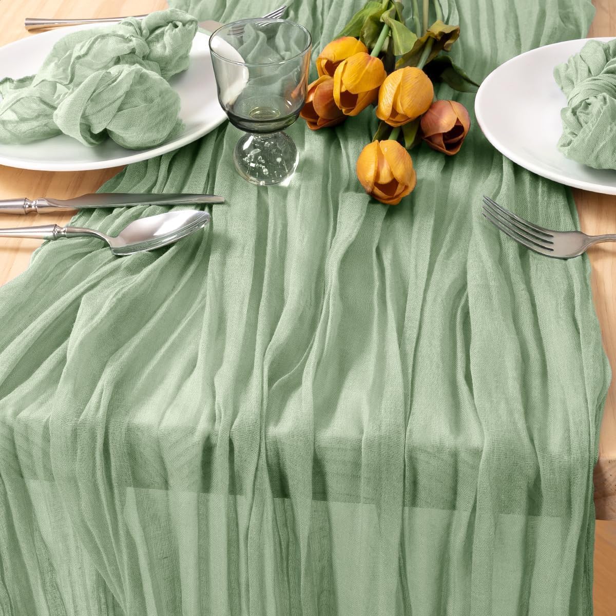 6Pcs Sage Green Cheesecloth Table Runner 120 Inch Green Cheesecloth Table Runner10FT Sage Table Runner Boho CheeseClothTable Runner forWedding Party Baby Shower Birthday Home Decor Holiday Decorations