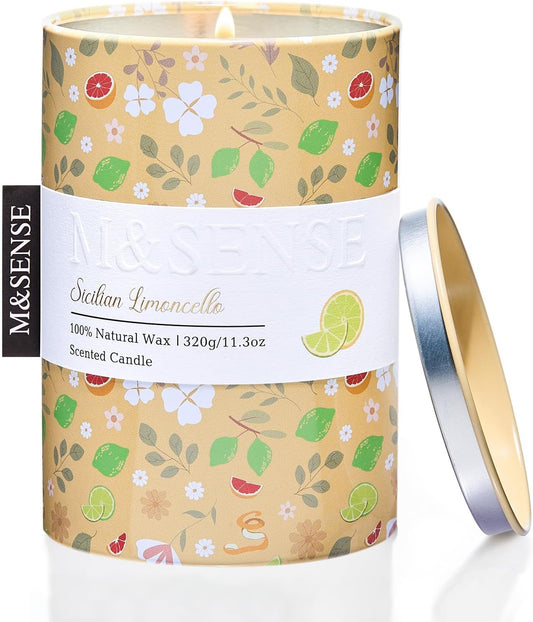 M&SENSE Sicilian Limoncello Scented Candle, Lemon Candle 11.3oz,Summer Soy Wax for Home Scented, Floral Candles Gift for Spring Holiday, Up to 70 Hours Burning Long-Lasting Fragrance