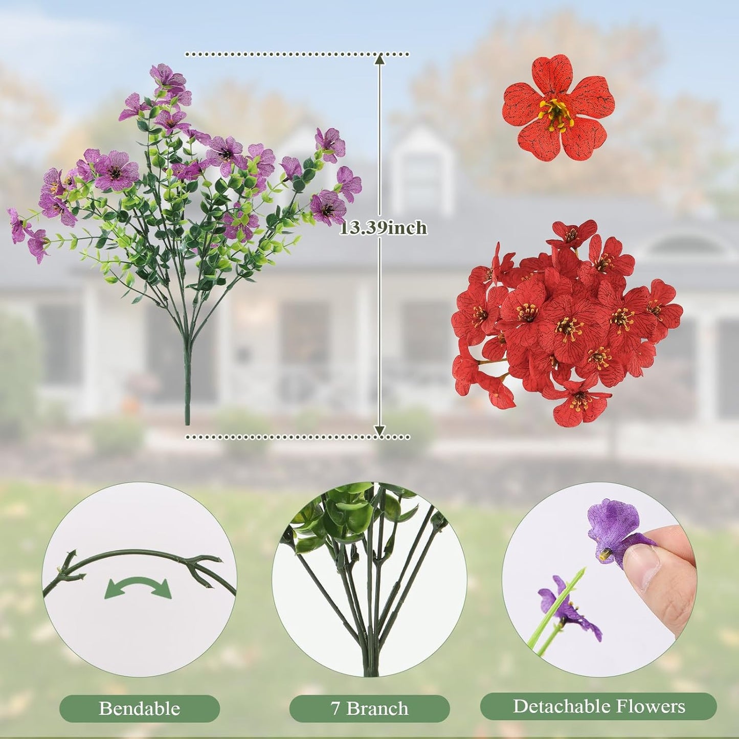 Artificial Flowers for Outdoors 24 Bundles, UV Resistant Colorful Fake Silk Flower Outdoor Planter Garden Decor Indoor Decorations