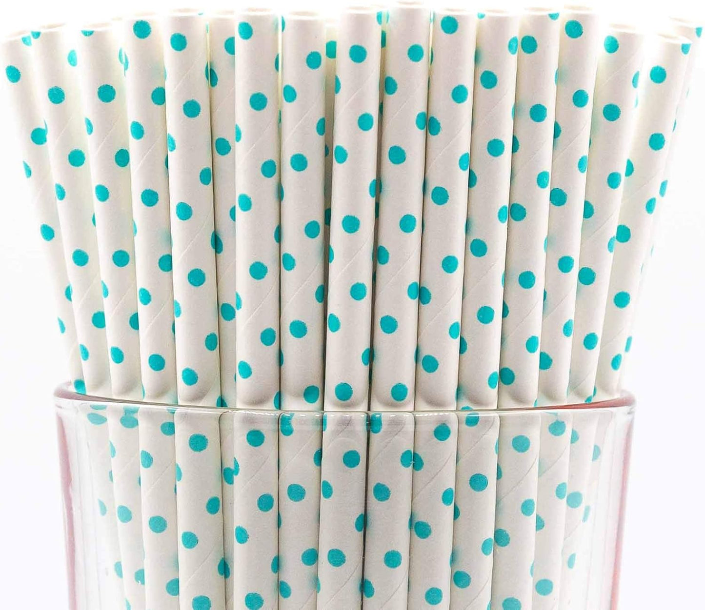 Pack of 150 Teal Blue Polka Dot Biodegradable 4-Ply Paper Drinking Straws (Compostable, Non-toxic, BPA-free)
