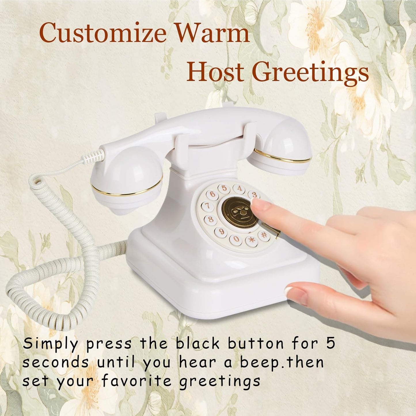 Audio Guest Book Wedding Phone, Retro Audio Phone Guestbook with Clear Voice Recording for Wedding Reception, Bridal Shower, Birthday, Baby Shower, Anniversary, Engagement (White)