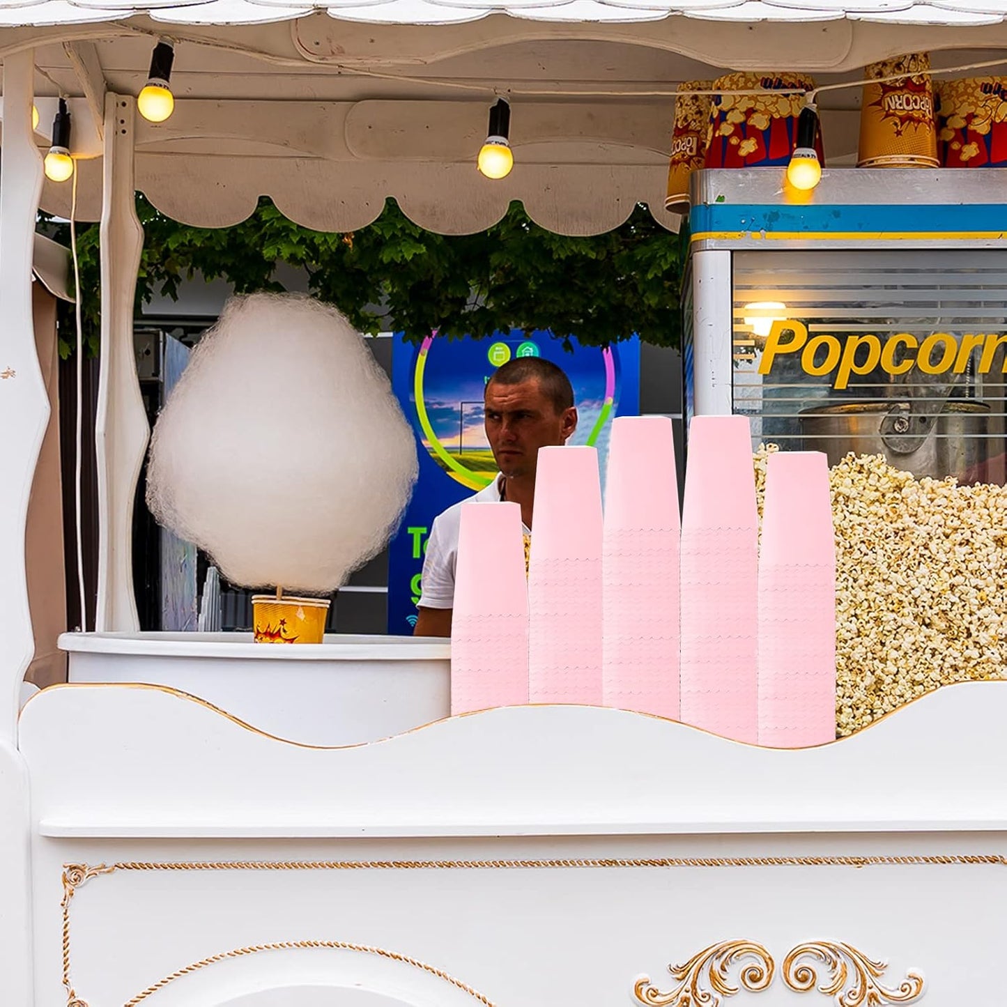 200 Pcs Popcorn Boxes Mini Paper Popcorn Box Cardboard Popcorn Container for Party Disposable Snack Candy Popcorn Bags Popcorn Holder for Birthday Wedding, 2.2 x 4.2 x 3 In (Pink, Simple)