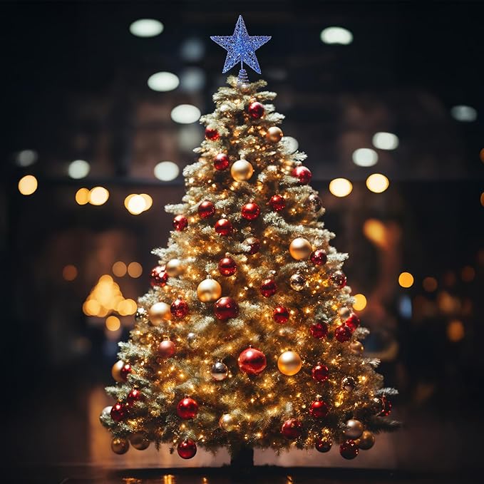 Christmas Star Tree Topper Glittering Hollow Star Topper Decoration for Xmas Tree Ornament Party Supplies(RoyalBlue,5.9 Inch)