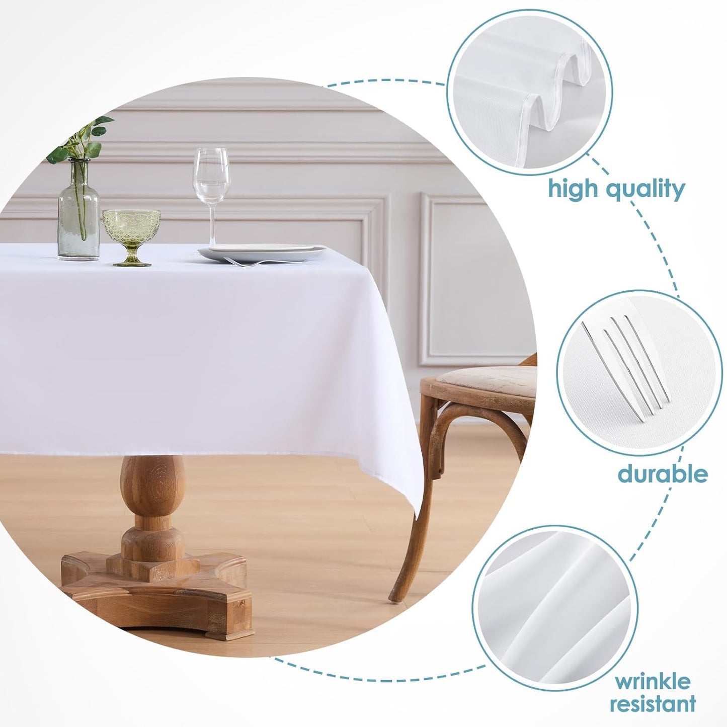 VidaFete Square Tablecloth 6 Pack 52 x 52 Inch Tablecloths Stain Wrinkle Resistant Polyester Dining Table Cover for Kitchen Dinning Party Wedding Rectangular Tabletop Buffet Decoration(White)