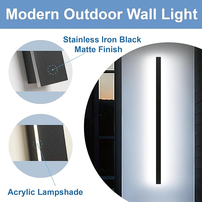 Modern Outdoor Wall Light, 2 Pack 47in Exterior Wall Lights Dimmable, Waterproof Black Outdoor LED Lights Porch Long Strip Wall Sconce Wall Mount for Living Room Garage
