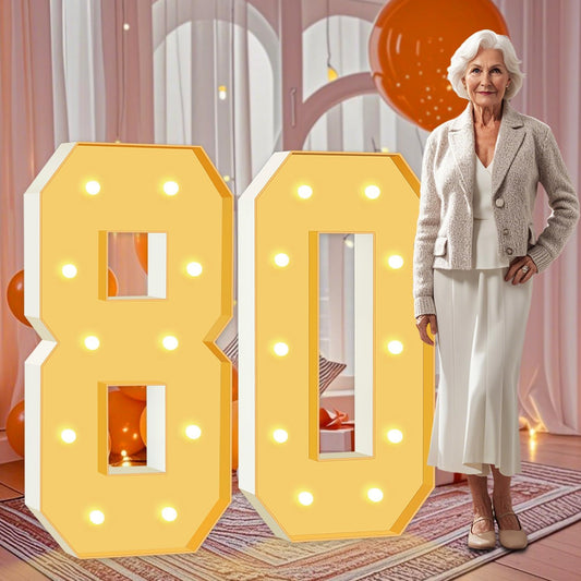 4FT Marquee Numbers 80, Large Light Up Numbers 60th Birthday Decorations for Her Him, Cardboard Number for Women Men Seniors Anniversary Party Decor Backdrop, DIY Foam Board Mosaic Number Sign