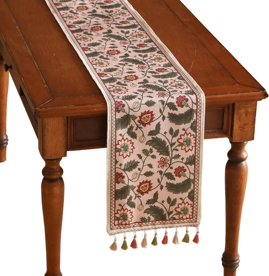 ISAENNE Designer Provence Elegant Linen Table Runner 71 Inches Long,Flower and Leaves Pattern Durable Table Runners for Dining Tables,Thanksgiving,Kitchen Tables,Christmas,12"*71"-Ratina