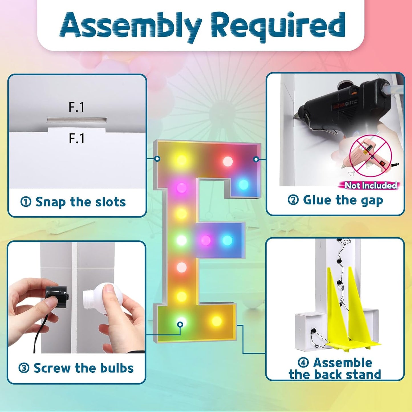 imprsv 4FT Colorful Marquee Light Up Letters F, 18 Colors Light Up Letters Alphabet Sign with Remote, One Letters First Birthday, Large Letters for Birthday Engagement Anniversary Wedding Party Decor