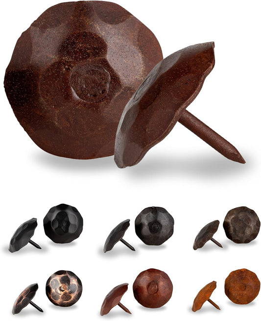 10 Pack 1.25" Round Head Iron Clavos Decorative Nails – Sealed Rusted – Handmade Rustic Round Fasteners for Farmhouse Shutters, Faux Wood, Barn Doors, Shutters, Gates – Ornamental Wood Accent