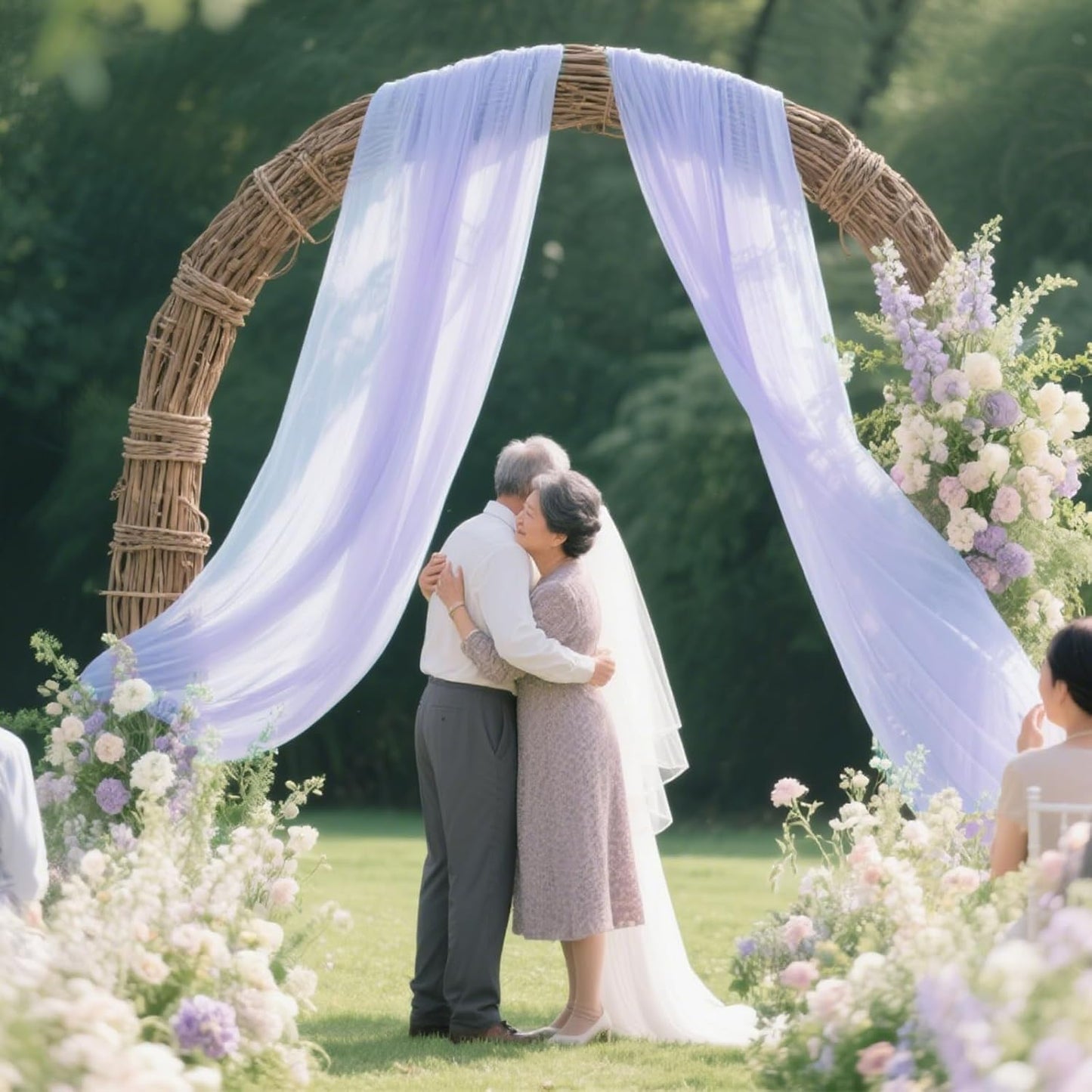 VOK Lavender Wedding Arch Draping Fabric Chiffon Fabric, 29in x 18Ft Sheer Chiffon Outdoor Curtain for Wedding Ceremony Birthday Party Decoration (Lavender,1 Panel)