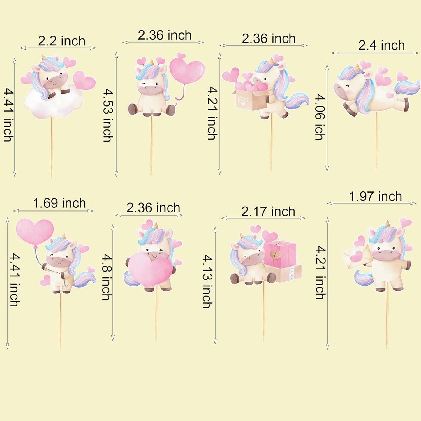 24pcs Unicorn Cupcake Toppers with Heart Unicorn Party Decoration Suitable for Baby Shower Valentine's Day Birthday Party Decoration