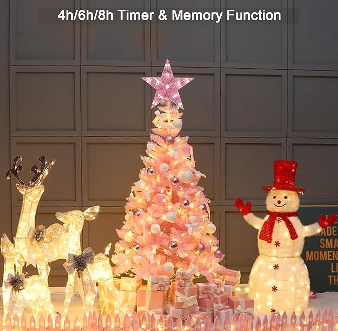 Christmas Star Tree Topper 7.5" 10 LED RGB Color Changing USB Powered Plug in 5-Point Star 3D Xmas Solid/Flash Treetop Remote Control & Timer for Christmas New Year Holiday Tree Decoration