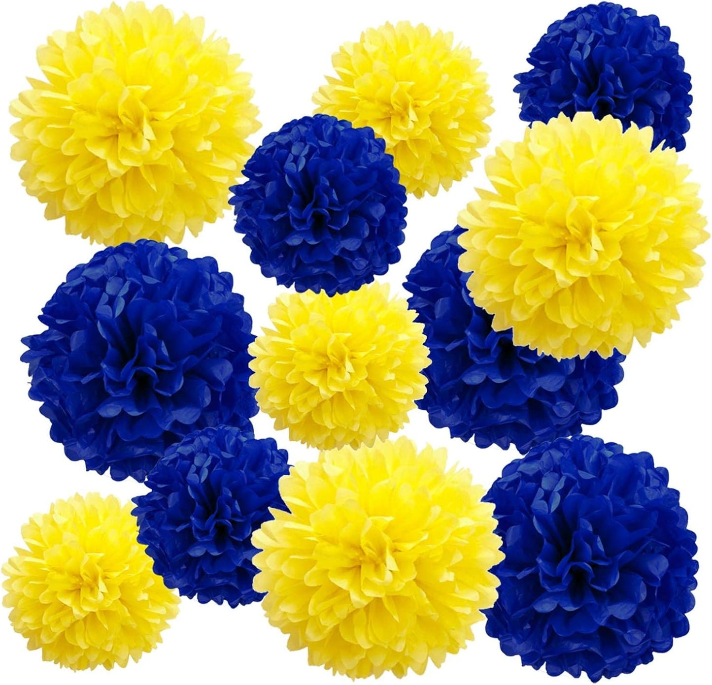 ZOOYOO Navy Blue and Yellow Paper Pom Poms Decorations for Party Ceiling Hanging Tissue Flowers Decorations 12pcs(2 Color of 10 Inch, 12 Inch)