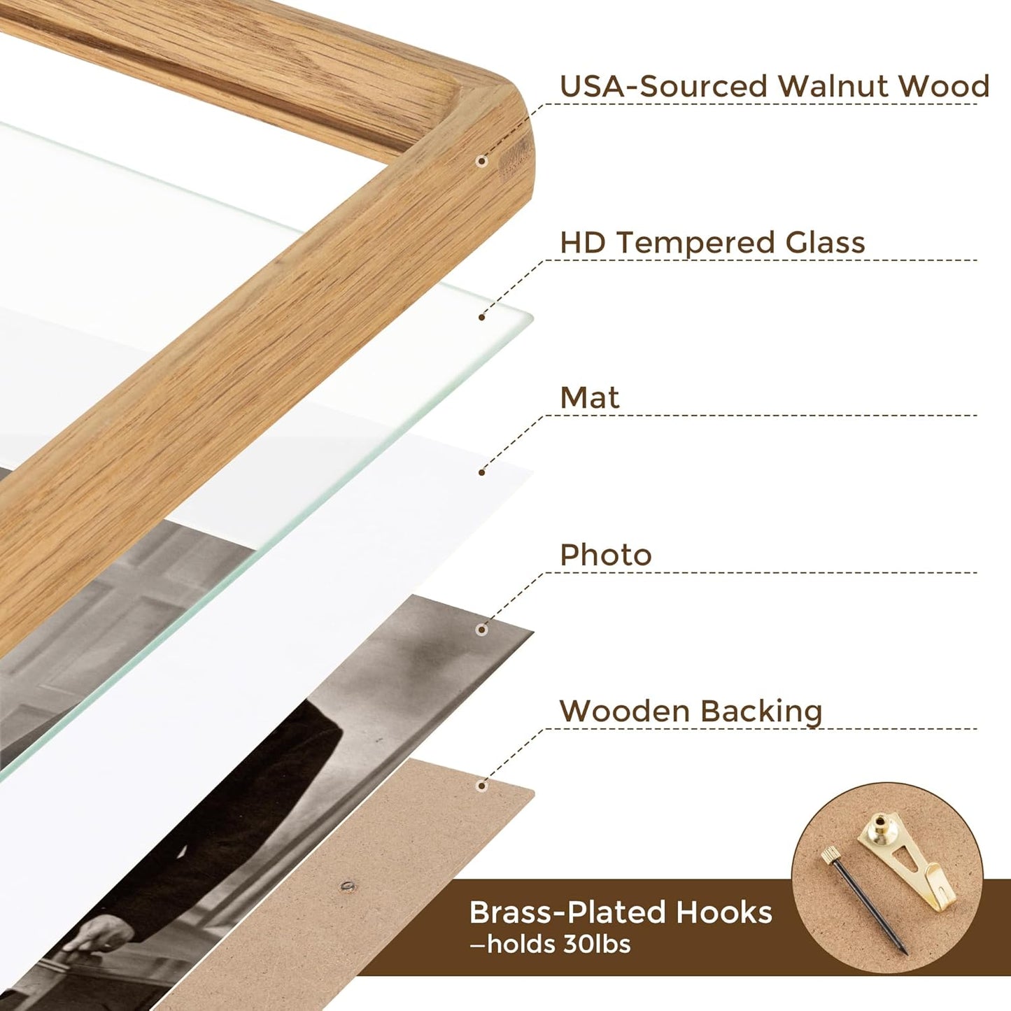 12x18 Frame USA-Sourced Natural Oak Wood Solid Wood Photo Frame Handcrafted Rounded Corner with Mat to 8x12 Picture Display with Real Glass Family Picture, Wedding Photo, Certificate