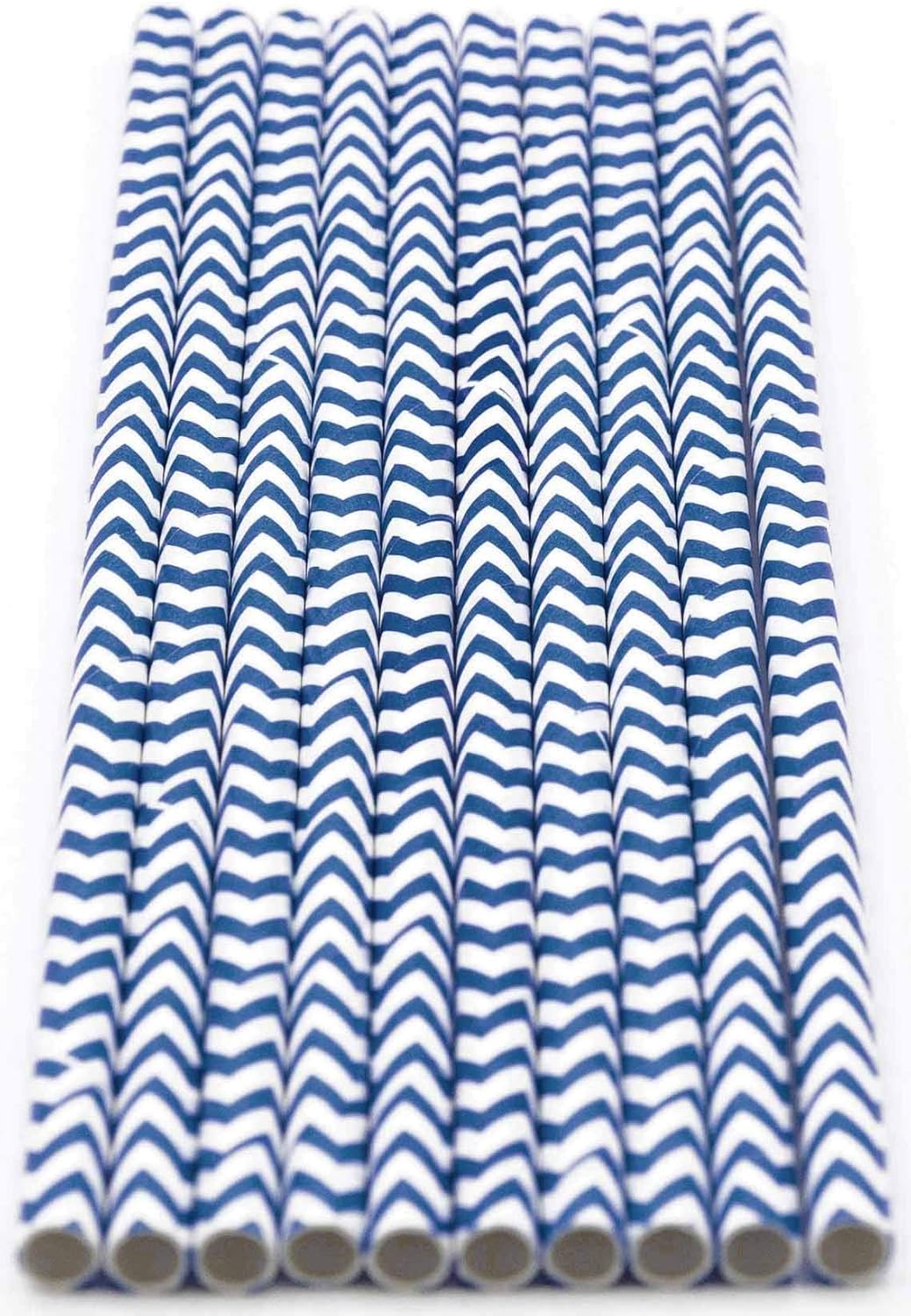 Pack of 300 Navy Blue Chevron Biodegradable 4-Ply Paper Drinking Straws (Compostable, Non-toxic, BPA-free)