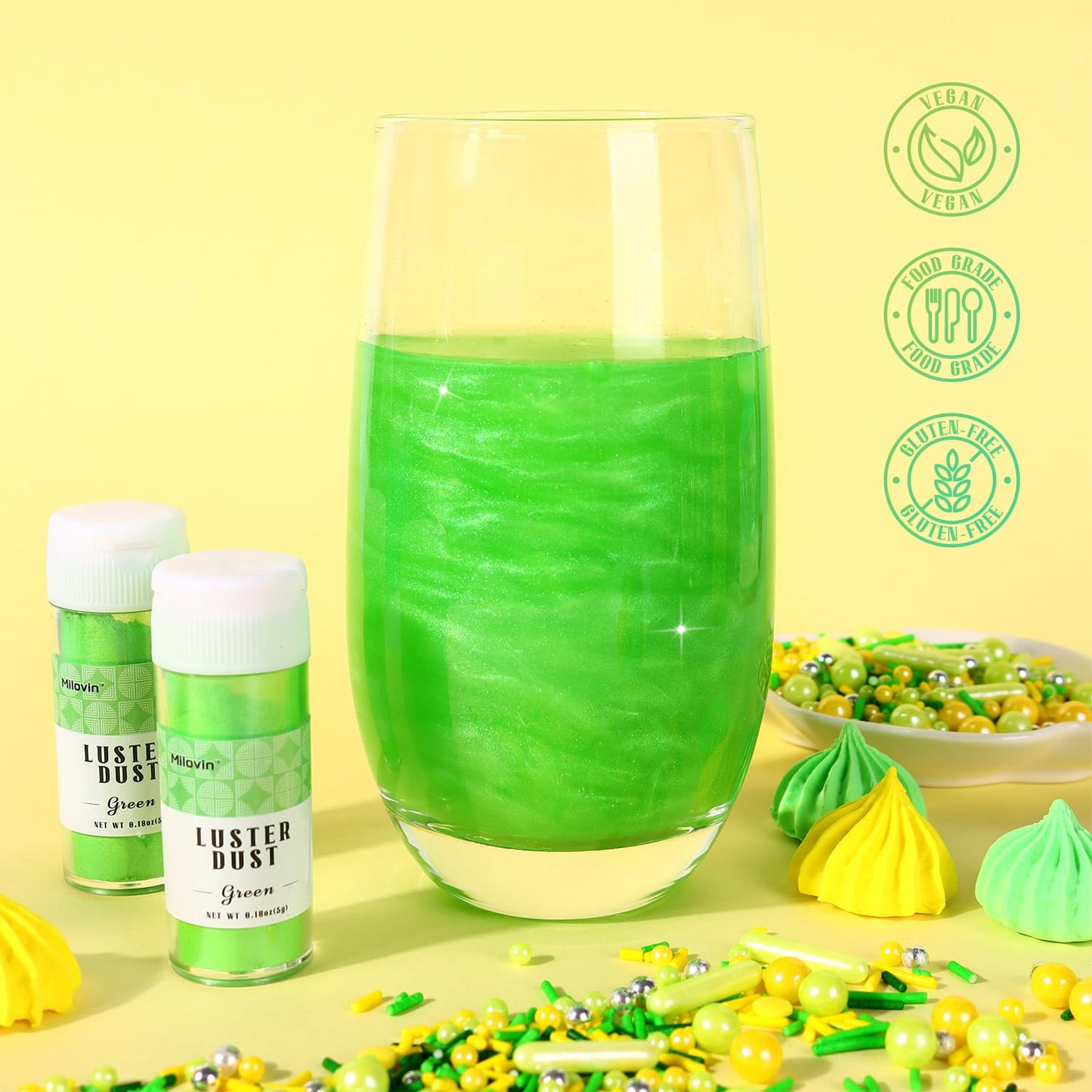 Green Edible Glitter for Cocktails, Luster Dust Edible 5g, Edible Glitter for Cake Decorating, Drinks Glitter, Perfect for Cupcakes, Baking, Chocolate, Strawberries, and Waffles(0.18oz, Green)