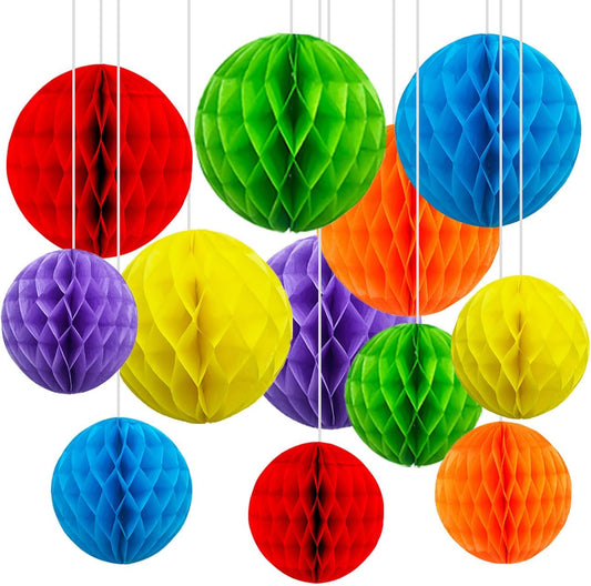 CC wonderland zone 12pcs Rainbow Paper Honeycomb Balls,Colourful Hanging Tissue Pom poms for Party Decoration,6inch&10inch