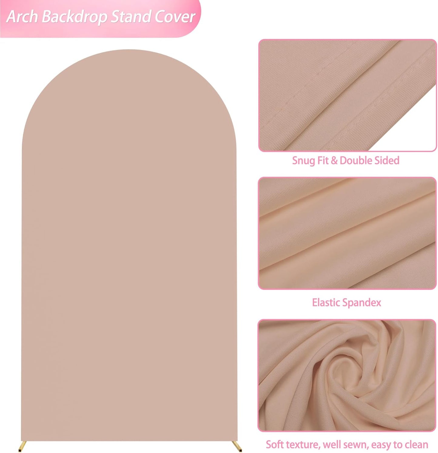 Wokceer 7.2 FT Wedding Arch Stand and Arch Cover, Metal Arch Backdrop Stand with Arch Stand Cover for Birthday Party Wedding Ceremony Bridal Baby Shower Event Decor, Nude Pink