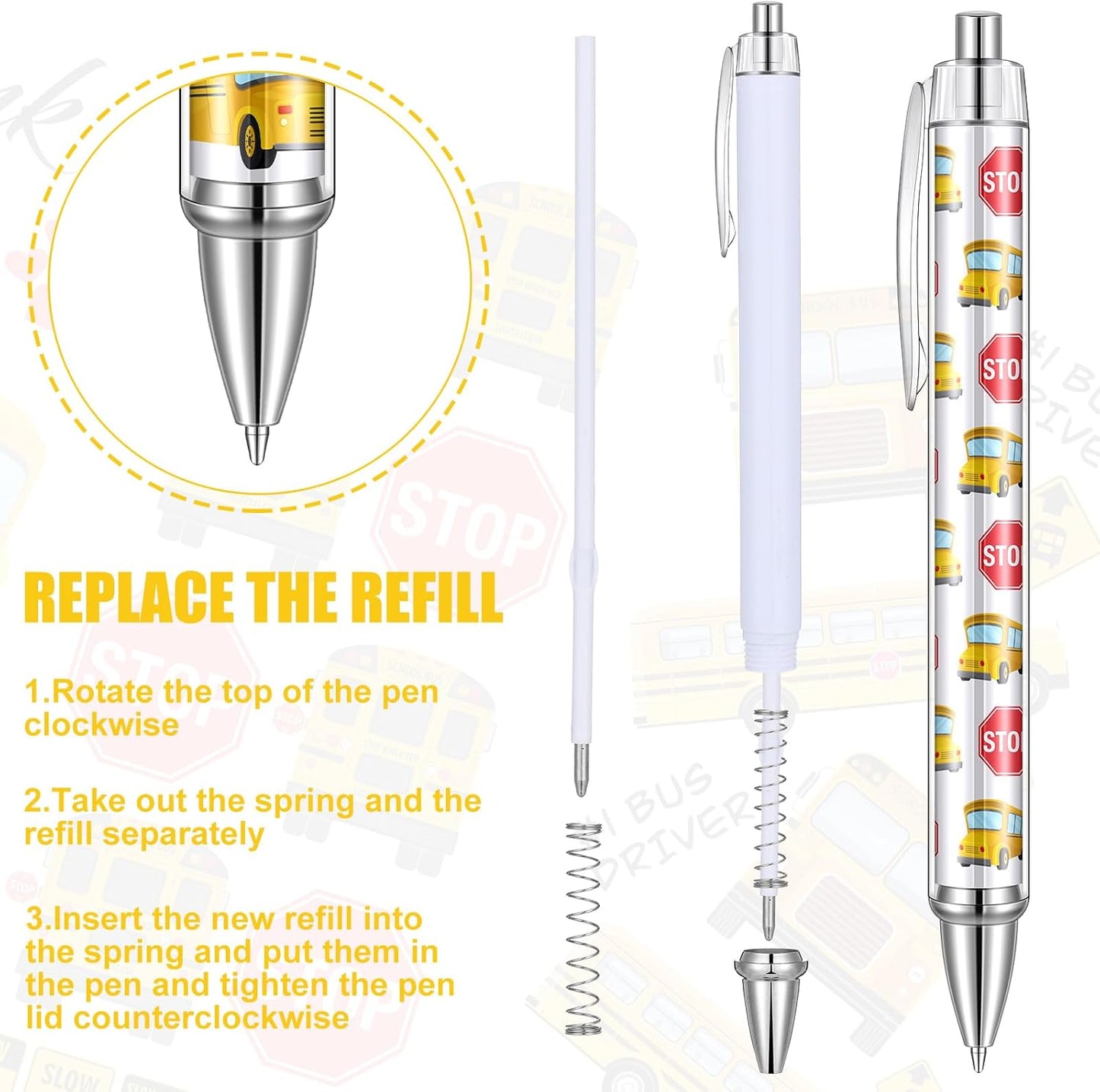 24 Pcs Bus Driver Appreciation Gifts Pens Accessories Thank You Work Ballpoint Pens Birthday Gifts for Teacher's Day Men Women School Bus Driver Retired, 6 Styles