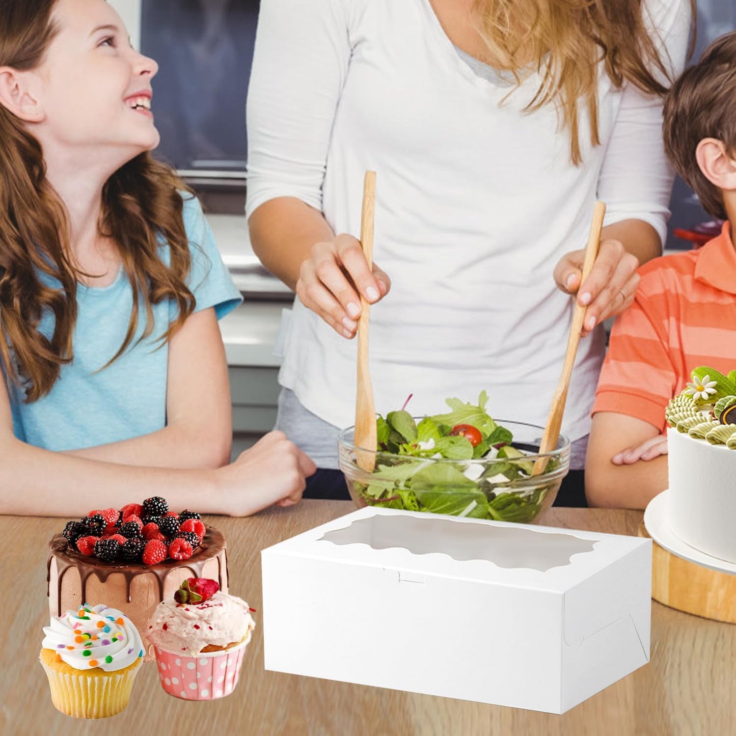 JCD 8pcs Cake Cupcake Combo Boxes with Clear Window and Cupcake Insert Fit 4 Cupcakes and 1 Mini Cake for Partry (1+4/8pcs)