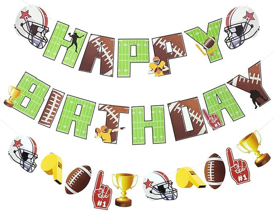 SUNBEAUTY Football Happy Birthday Banner Football Birthday Party Decorations Football Themed Party Supplies Bowl Game Sport Themed Happy Birthday Banner | Pre-Strung