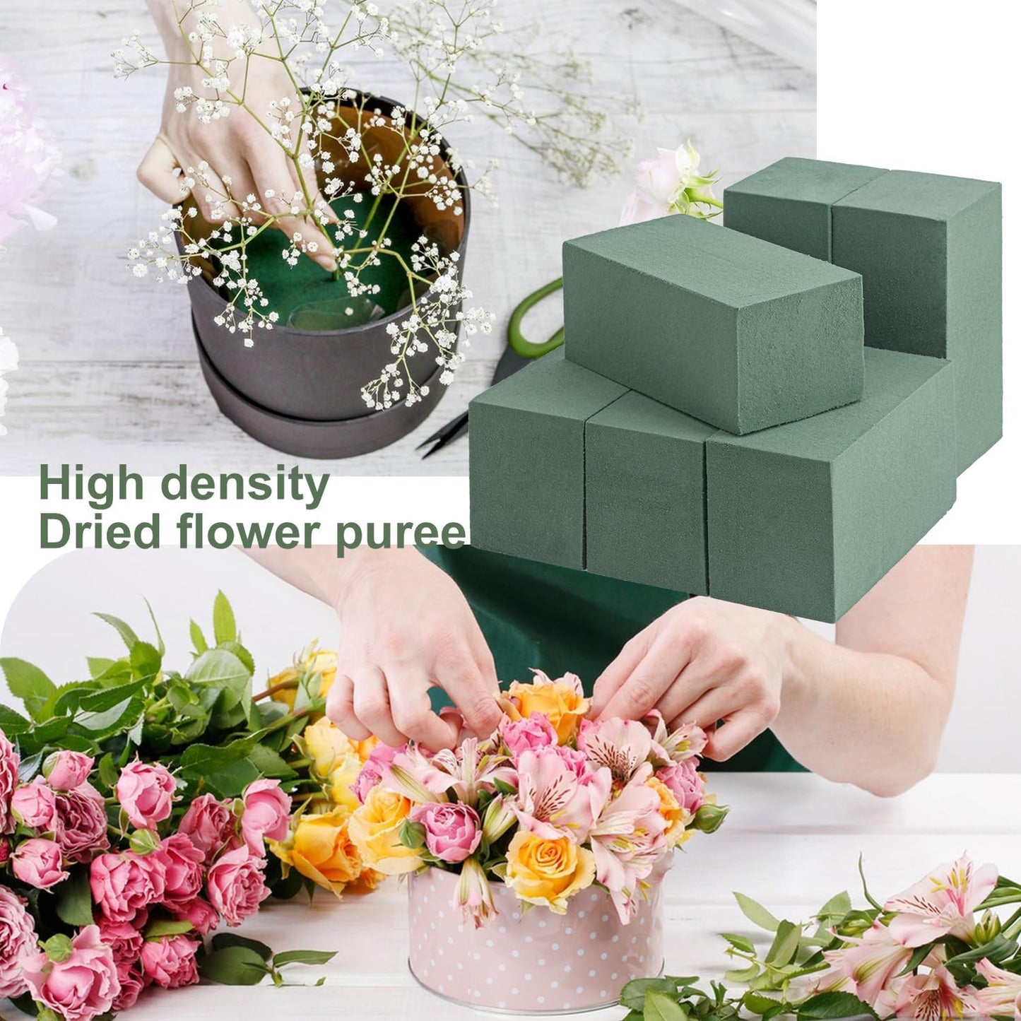 IHDYPPEW 20 PCS Green Floral Foam Blocks, 6"L x 3"W x 2.5"H Floral Foam for Flower Arrangements, Dry and Wet Florist Foam for Flowers, Flower Foam Bricks for Flowers Business, Outdoor, Weddings