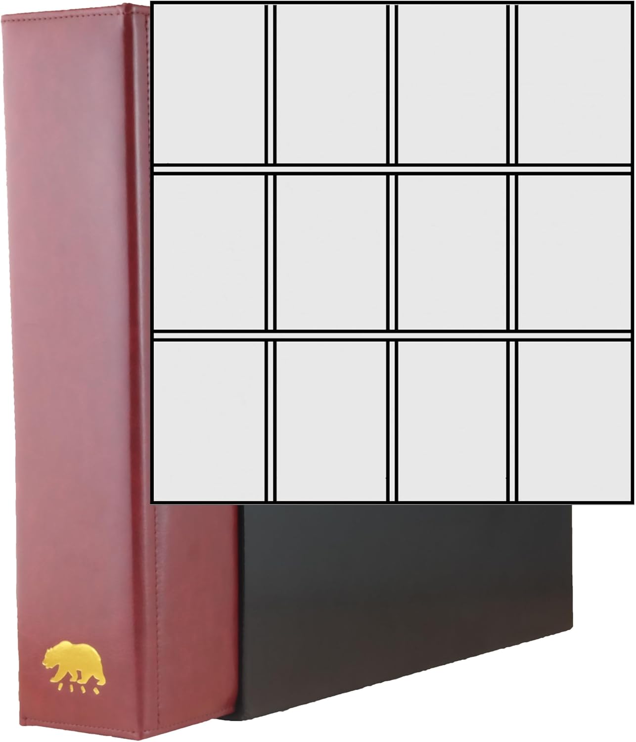 Ursae Minoris Estate Library Deluxe 4 Q-Ring Large Format Binder for Up to 1200 Sports/Trading Cards - Burgundy with Black Slipcase