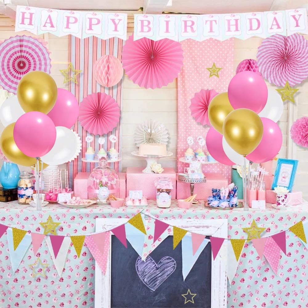 TONIFUL 4 Centerpieces Table Decoration Pink White Gold Balloon Centerpieces, Balloon Stand Kit for Girl Sweet 16th Birthday Decorations,Bridal Shower,Baby Shower