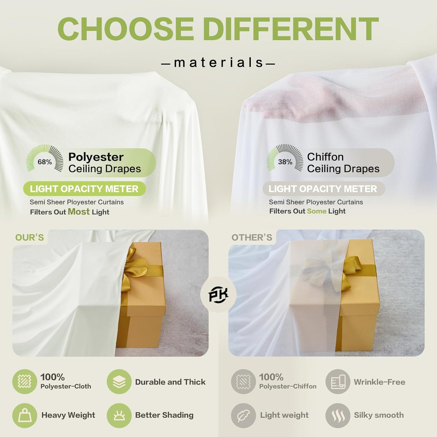 PartyVillage 10ft×15ft Ivory Backdrop Curtain for Wedding Parties, 2 Panels Wrinkle Free 15 FT Long Polyester Photo Backdrop Drapes Back Drop Cloth for Birthday Photography Background