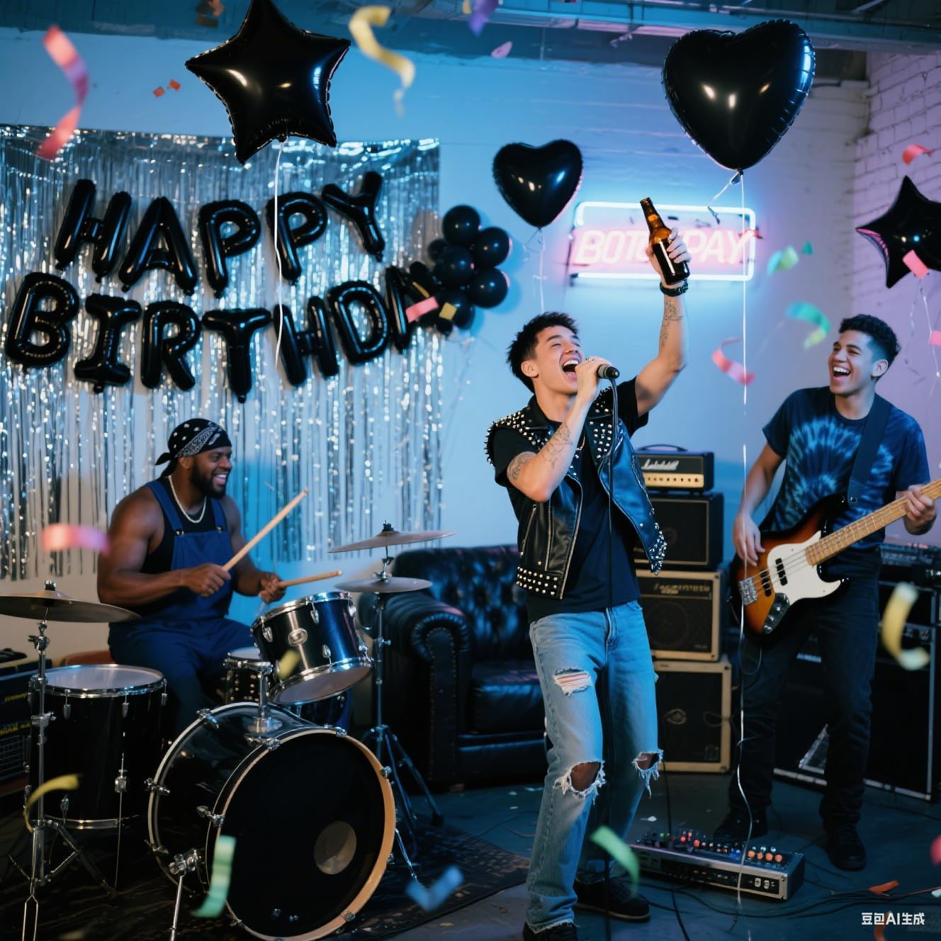 29 Pcs Black Silver Birthday Party Decorations - Happy Birthday Balloons Banner, Heart & Star Foil Balloons, Confetti & Latex Balloons, Foil Fringe Curtains Party Supplies for Men