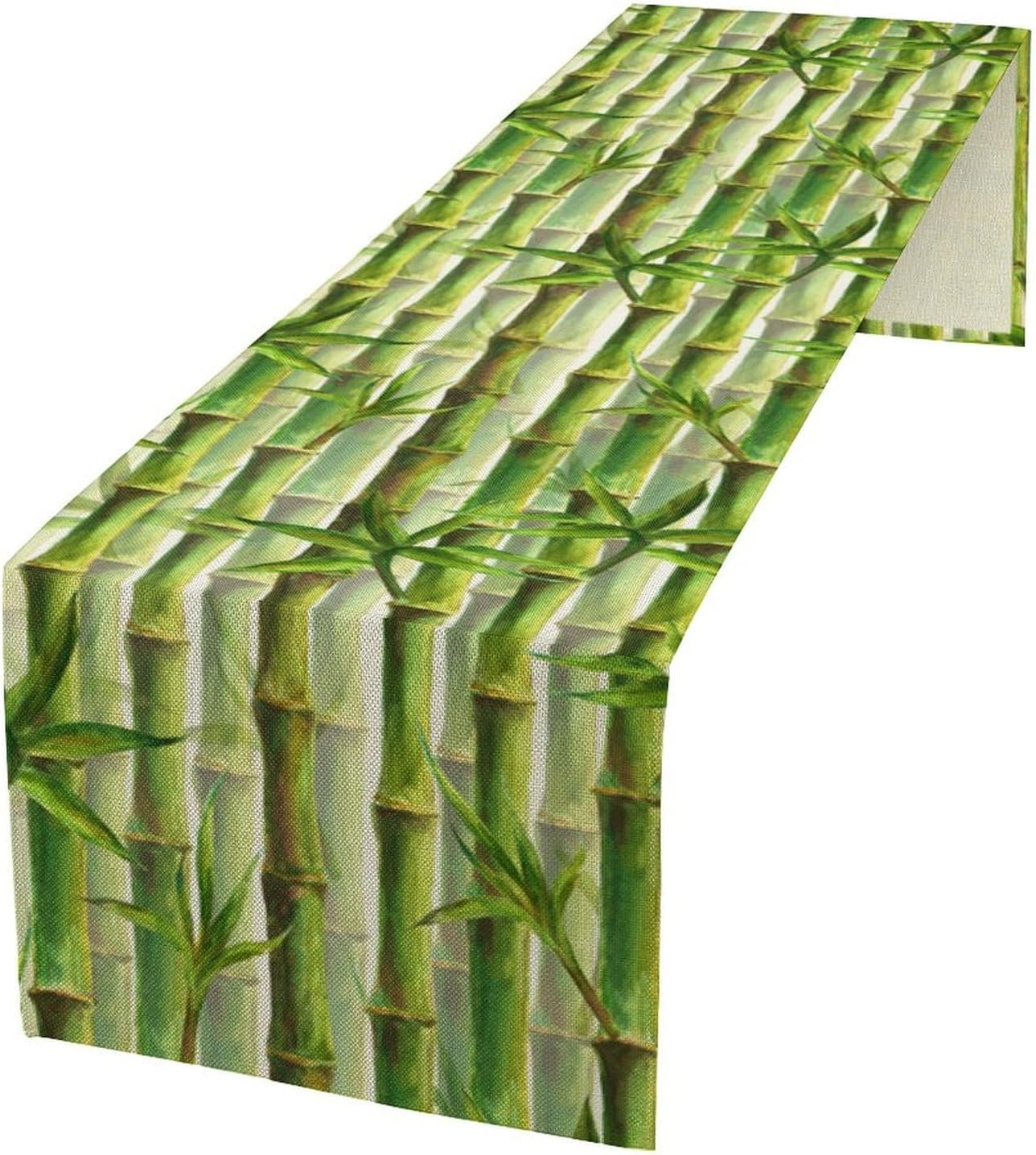 Bamboo Table Runner,Green Plant Print Table Runner for Kitchen Dining Table Home Party Decoration 13x72 Inch