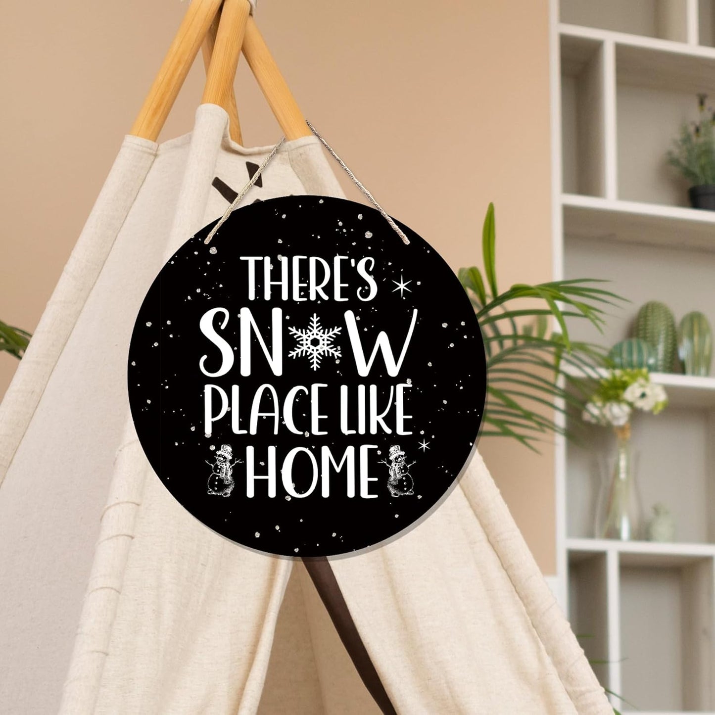 CGBHW Winter Wooden Sign, Snowy Holiday Hanging Sign Wall Decor for Room Home, Rustic Black Winter Snowflakes Christmas Door Decor 12 x 6 Inch