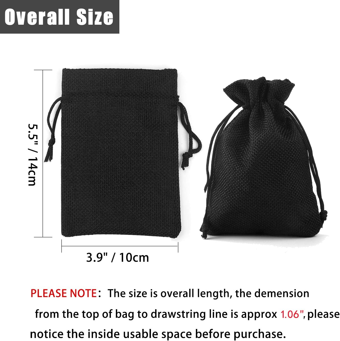 20pcs Burlap Drawstring Gift Bags, 3.9 x 5.5 Black Linen Pouches Candy Jewelry Party Halloween Wedding Favor Bags