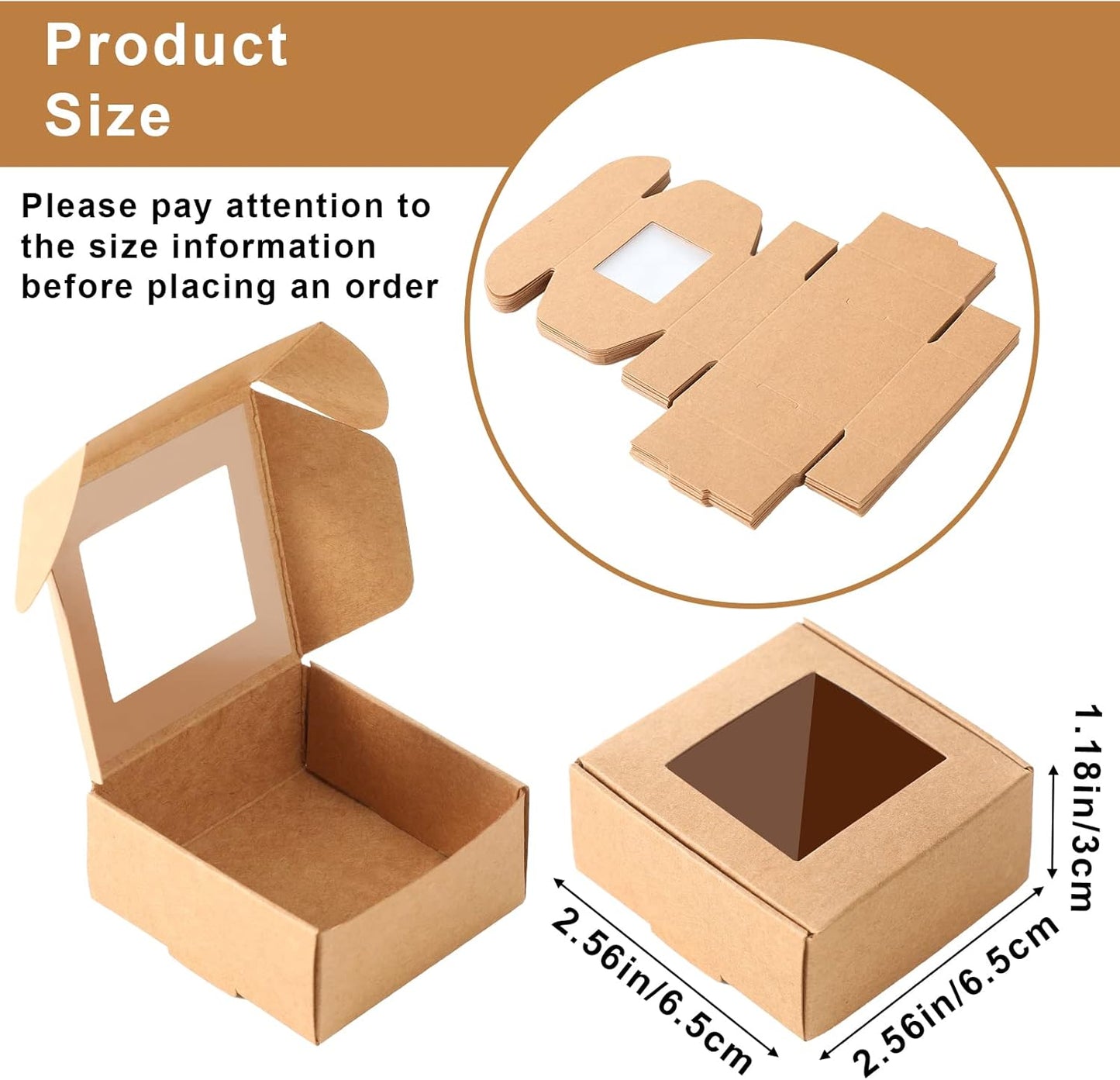 Zonon 30 Pcs Soap Boxes for Homemade Packaging, Mini Kraft Treat Boxes with Window for Bakery Candy Soap Making Gift Packaging(2.56 x 2.56 x 1.18 Inch,Brown)