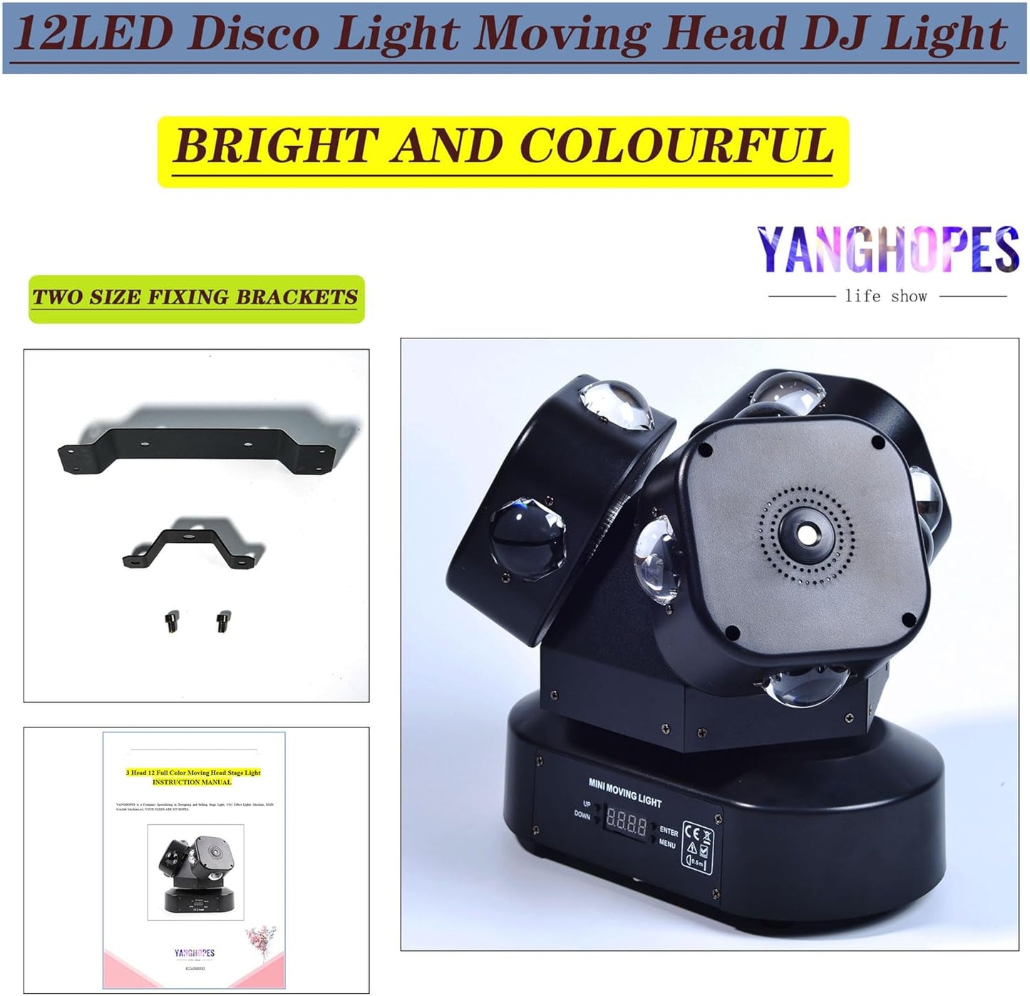 Moving Head DJ Light DMX 512 Strobe Lighting LED with Sound Activated Party RGBW Beam Lights Stage Lighting for Events DJ KTV Disco Wedding Concert Festival (12LED Stage Light w/Special Lights)