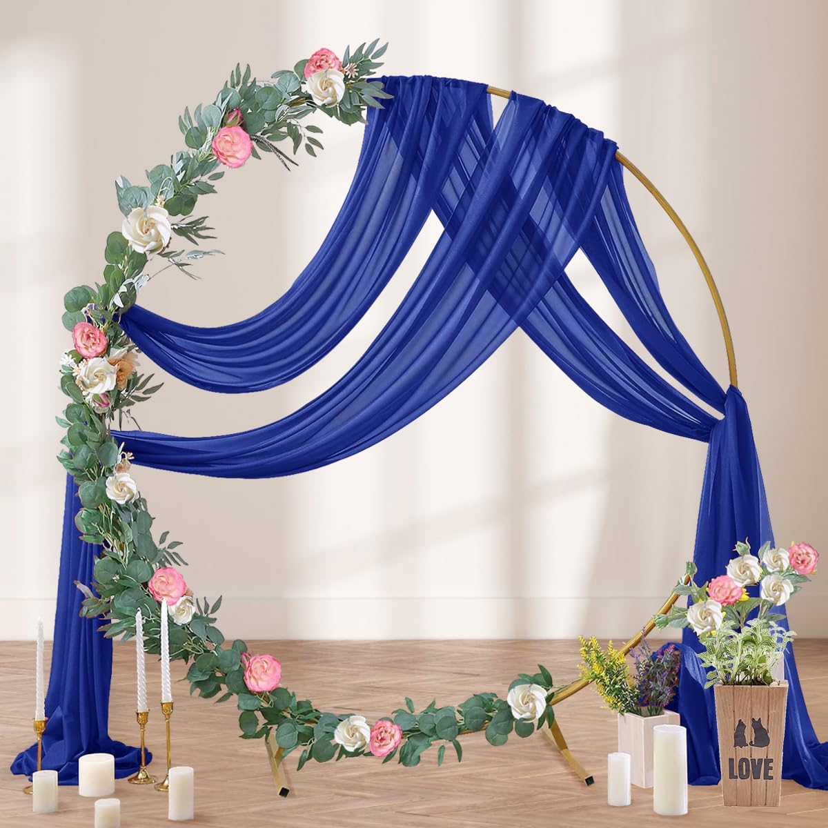 Royal Blue Wedding Arch Draping Fabric 2 Panels 29" x 20 FT Blue Wedding Drapes for Backdrop Sheer Curtain Drapes for Romantic Bridal Baby Shower Ceremony Birthday Party Fall Outdoor Events