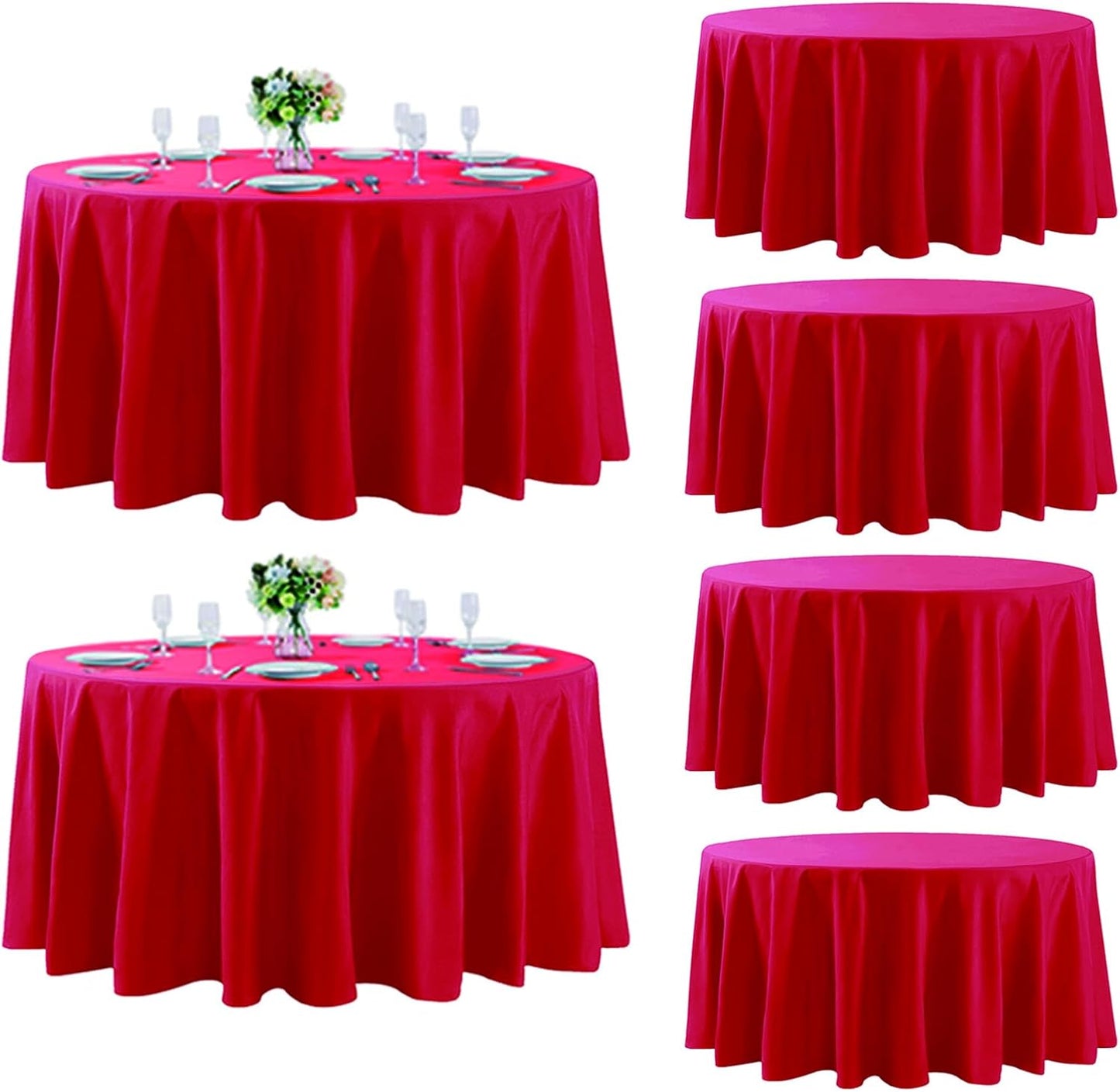 Fokitut 6 Pack Round Tablecloth, 132 Inch, Stain Resistant and Wrinkle Polyester Table Cloth, Fabric Table Cover for Kitchen Dining, Wedding, Party, Holiday Dinner-Red