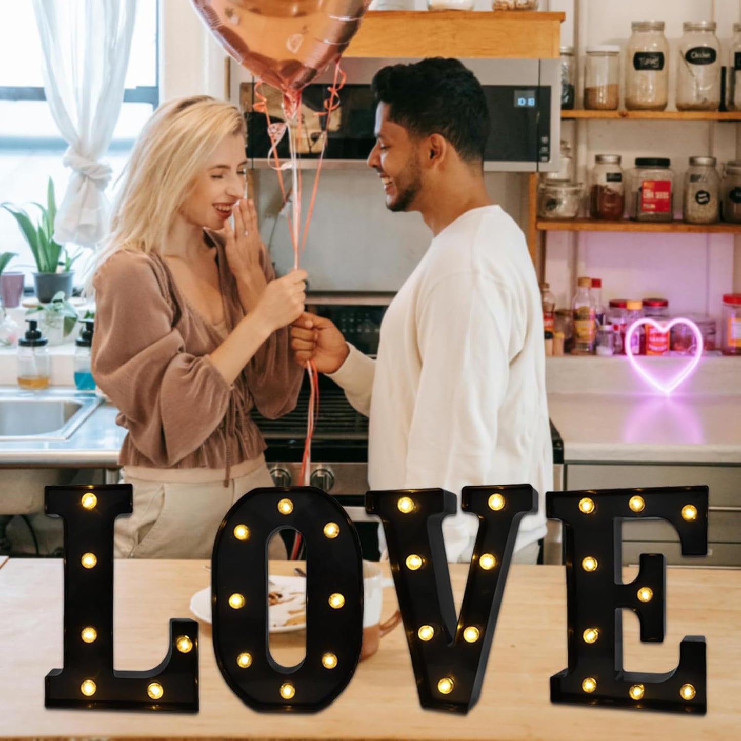 Led Marquee Letters, 8.58 Inch Black Light Up Letters, Small Led Letter Lights, Battery Powered Lighted Letterfor Table, Party, Birthday, Christmas Decor (Black, Letter &)