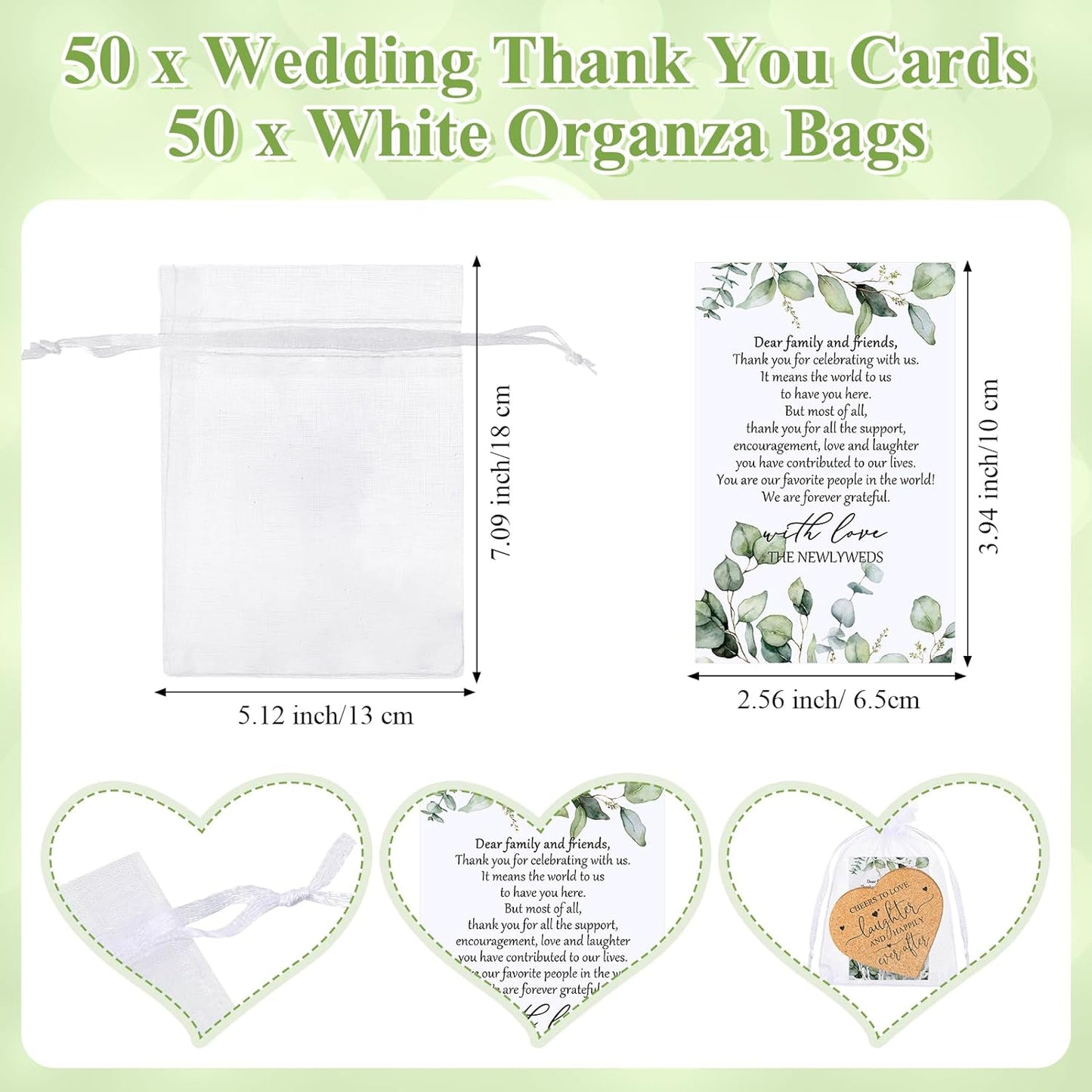 Uiifan 50 Set Wedding Favors for Guest Coaster Gifts Bulk Heart Shaped Coasters Thank You Cards Organza Bags Guest Souvenirs for Wedding Party Bridal Favors
