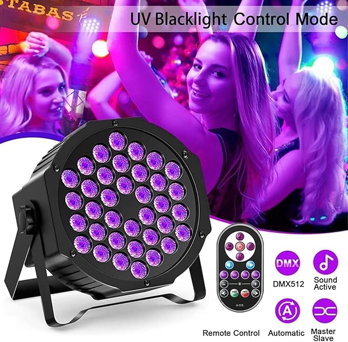 U`King Black Lights UV 36 LED Blacklight Glow in The Dark Black Light DMX Sound Activated Portable Stage Lights for Parties Birthday Wedding DJ Stage (8 Packs)