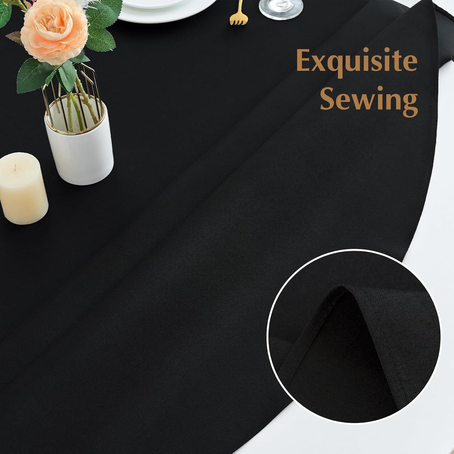 2 Pack Round Table Cloth 48 Inch Black Tablecloth Washable Polyester Solid Dining Table Cover for Birthday Party Dinner Holiday Outdoor Indoor