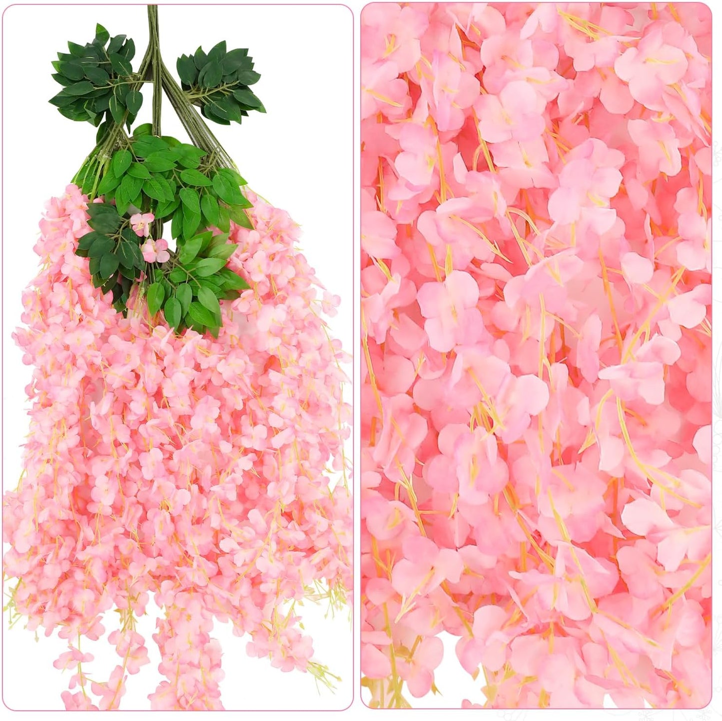 Wisteria Hanging Flowers,Fake Hanging Flowers Wisteria artificiales Garland for Home Wedding Arch Floral Party Garden Ceremony Outdoor Decor,3.6 feet Long(36,Pink)
