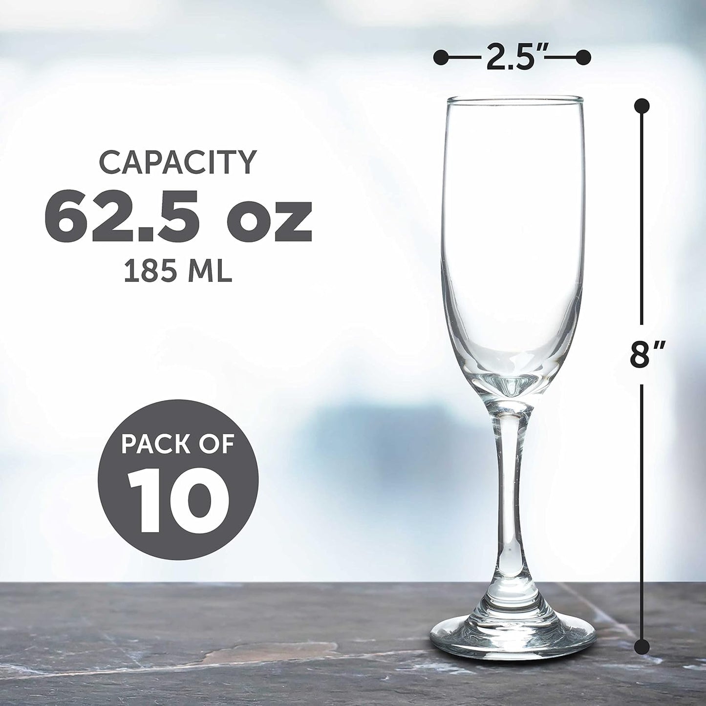 DISCOUNT PROMOS Premiere Champagne Flutes 6.25 oz. Set of 10, Bulk Pack - Elegant Drinkware for Weddings, Events, & Promotional Gifts - Clear